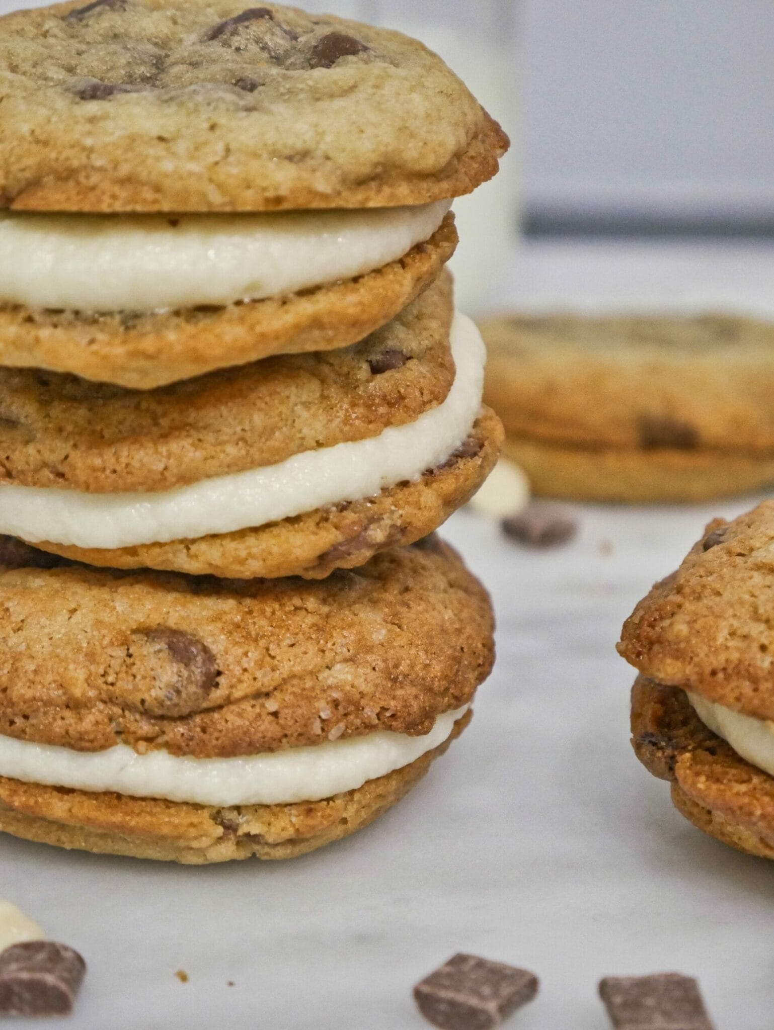 Chocolate Chip Cookie Sandwiches with Vanilla Frosting Into the