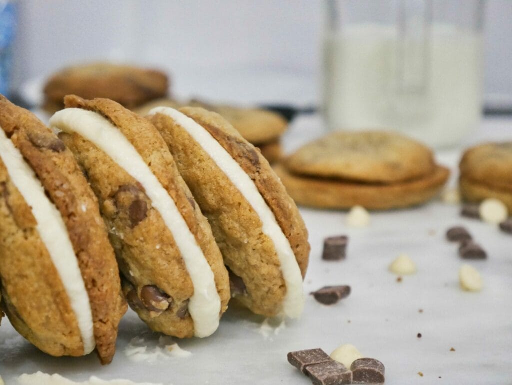 chocolate chip cookie sandwich recipe with vanilla frosting